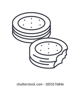 Kuchen-Ikone. Lineare einzelne Illustration, dünne Linie, Vektorgrafik. Kontur-Symbol für Webdesign mit bearbeitbarem Strich auf weißem Hintergrund.