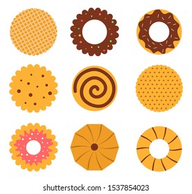 Biscuit chocolate chip cookies vector set
