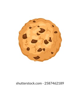 Biscuit with chocolate chips isolated on white background. Vector cartoon flat illustration. Sweet cookie icon.