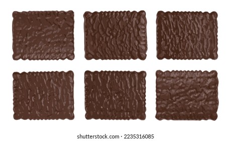 Biscuit recubierto de chocolate negro aislado, galletas cuadradas, pan corto rectangular, galleta digestiva gruesa