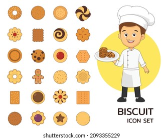 Biscuit cookie cracker concept flat icons.