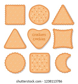 Biscuit cookie snacks. Vector cookies biscuits for teatime isolated on white, breakfast dessert pastry, homemade pie chips icons