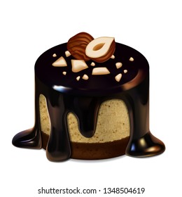 Biscuit, covered with chocolate icing and hazelnuts.3D vector. High detailed realistic illustration