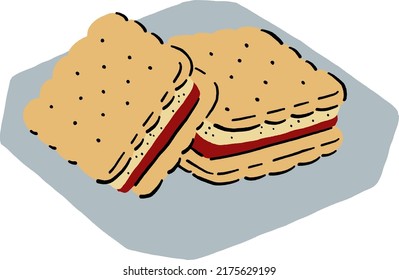 Biscuit cracker strawberry assorted Sweet Dessert Hand drawn color Illustration