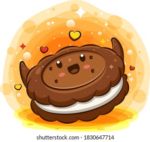 Biscuit with cream kawaii cartoon character of illustration