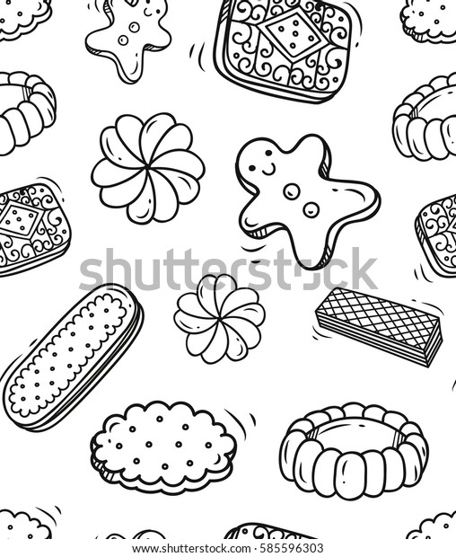 Biscuit Doodle Seamless Background Stock Vector Royalty Free 585596303