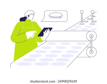 Biscuit factory abstract concept vector illustration. Confectioner in uniform controls baking biscuits, sweets manufacturing, sweets production factory, patisserie sector abstract metaphor.