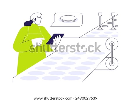 Biscuit factory abstract concept vector illustration. Confectioner in uniform controls baking biscuits, sweets manufacturing, sweets production factory, patisserie sector abstract metaphor.