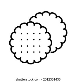 Biscuit flat icon. Pictogram for web. Line stroke. Cookie isolated on white background. Outline vector eps10