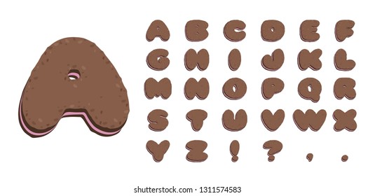 biscuit font with souffle, alphabet letters, pink to brown, EPS 10 vector illustration