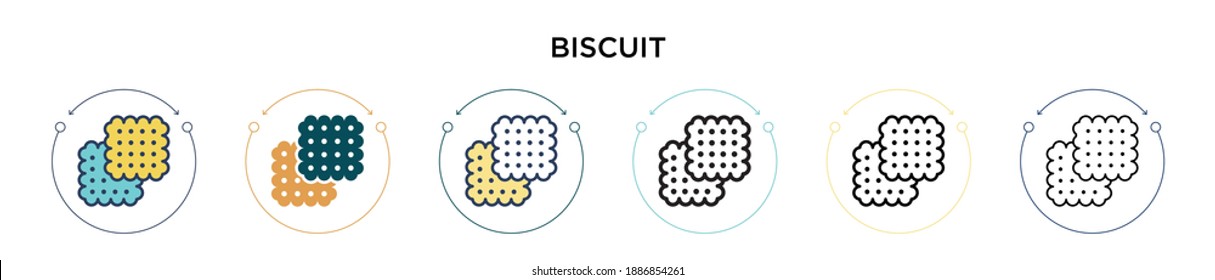 Biscuit icon in filled, thin line, outline and stroke style. Vector illustration of two colored and black biscuit vector icons designs can be used for mobile, ui, web