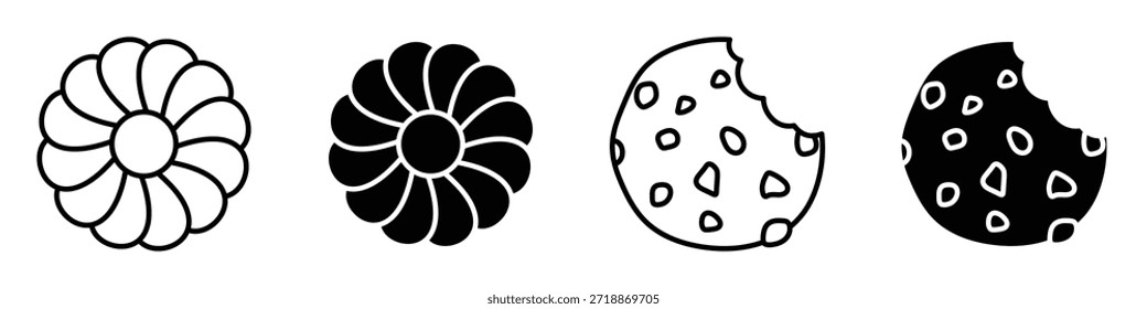 Kekssymbol in linearem und Clipart-Stil-Pack auf weißem Hintergrund.