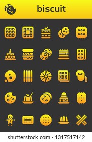 biscuit icon set. 26 filled biscuit icons.  Collection Of - Waffle, Cookie, Biscuit, Birthday cake, Scone, Cookies, Tiramisu, Leash dog, Jelly, Brownie, Gingerbread, Churros