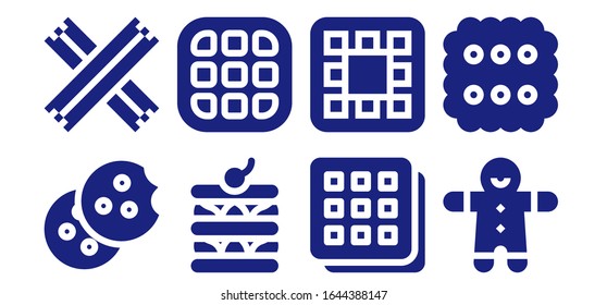 biscuit icon set. 8 filled biscuit icons.  Simple modern icons such as: Cookie, Churros, Waffle, Gingerbread, Biscuit