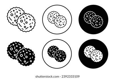 Biscuit icon set. chocolate cookie snack vector symbol in black filled and outlined style.