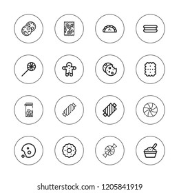 Biscuit icon set. collection of 16 outline biscuit icons with baby food, biscuit, candy, cookie, cookies, gingerbread, pastry icons.