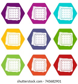 Biscuit icon set many color hexahedron isolated on white vector illustration