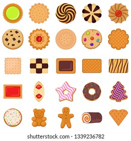 Biscuit icons set. Flat set of biscuit vector icons for web design