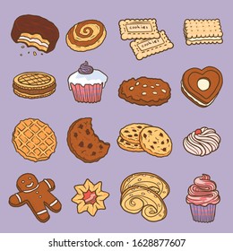 Biscuit icons set. Hand drawn set of biscuit vector icons for web design