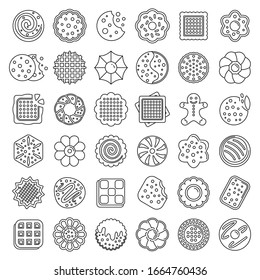 Biscuit icons set. Outline set of biscuit vector icons for web design isolated on white background