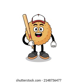 biscuit round mascot cartoon as a baseball player , character design
