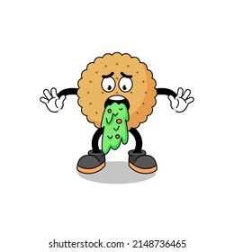 biscuit round mascot cartoon vomiting , character design