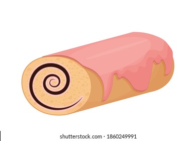 Biscuit sponge roll cake glazed dessert, confectionery food isolated on white background. Portion, piece delicious traditional holiday meal, pie.