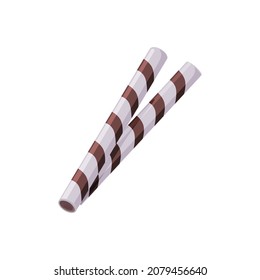 Biscuit sticks with chocolate stripes. Sweet waffle biscuit. Cartoon vector illustration on a white isolated background