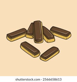 Biscuit sticks coated with chocolate on top