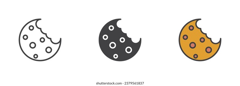 Biscuit sweets different style icon set. Line, glyph and filled outline colorful version, outline and filled vector sign. Cracker symbol, logo illustration. Vector graphics
