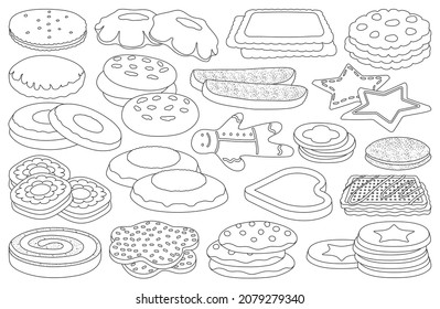Biscuit vector ouline set icon. Isolated ouline set icon cookie.Vector illustration biscuit on white background.
