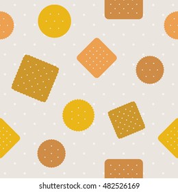 Biscuit,craker and polka dot seamless pattern background vector,design for wrapping paper pattern
