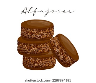 Biscuits in chocolate Alfajores, dessert, Latin American cuisine, Argentinean national cuisine. Food illustration, vector	
