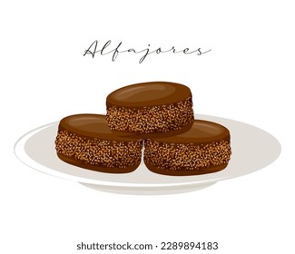 Biscuits in chocolate Alfajores, dessert, Latin American cuisine, Argentinean national cuisine. Food illustration, vector	
