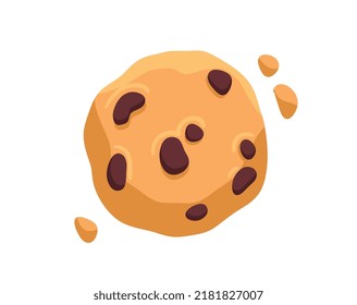 Biscuits with chocolate. Delicious and tasty but junk and unhealthy food. Icon for website of confectionery factory, sticker for social networks. Candy and bakery. Cartoon flat vector illustration
