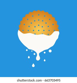 Biscuits cracker, cookies dipped into milk. Vector illustration.