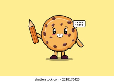 Biscuits cute cartoon clever student with pencil style design in flat modern style design