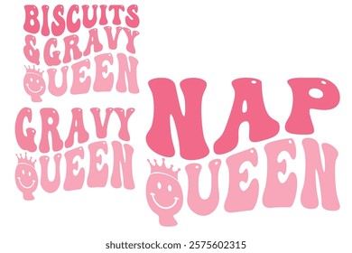 Biscuits and Gravy Queen, Gravy Queen, Nap Queen retro wavy T-shirt