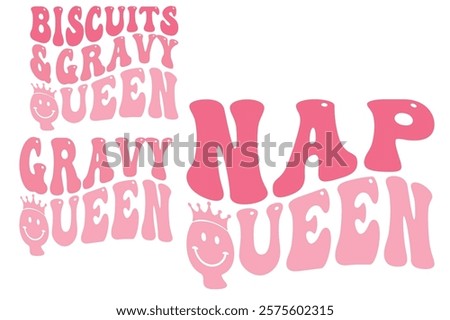 Biscuits and Gravy Queen, Gravy Queen, Nap Queen retro wavy T-shirt