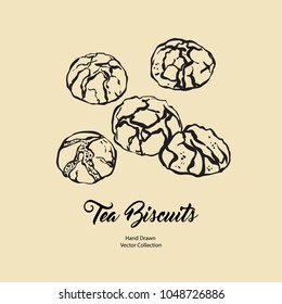 Biscuits isolated hand drawn vector line illustration in old style. Vector tea biscuits, cookies for cooking logo, packaging design, cafe menu, banner, flayer, coffee shop in retro hand drawn style.