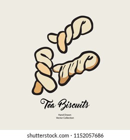 Biscuits isolated hand drawn vector line illustration in old style. Vector tea biscuits, cookies for cooking logo, packaging design, cafe menu, banner, flayer, coffee shop in retro hand drawn style.