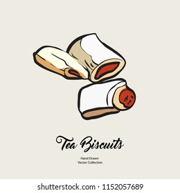 Biscuits isolated hand drawn vector line illustration in old style. Vector tea biscuits, cookies for cooking logo, packaging design, cafe menu, banner, flayer, coffee shop in retro hand drawn style.