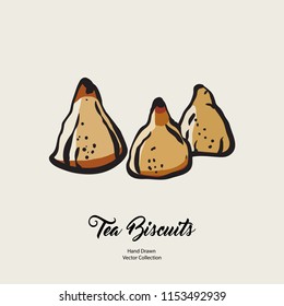 Biscuits isolated hand drawn vector line illustration in old style. Vector tea biscuits, cookies for cooking logo, packaging design, cafe menu, banner, flayer, coffee shop in retro hand drawn style.