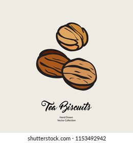 Biscuits isolated hand drawn vector line illustration in old style. Vector tea biscuits, cookies for cooking logo, packaging design, cafe menu, banner, flayer, coffee shop in retro hand drawn style.