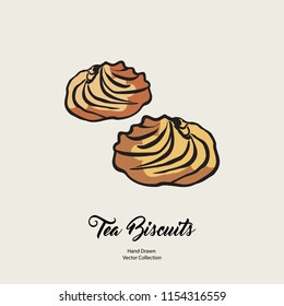 Biscuits isolated hand drawn vector line illustration in old style. Vector tea biscuits, cookies for cooking logo, packaging design, cafe menu, banner, flayer, coffee shop in retro hand drawn style.