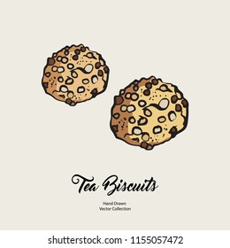 Biscuits isolated hand drawn vector line illustration in old style. Vector tea biscuits, cookies for cooking logo, packaging design, cafe menu, banner, flayer, coffee shop in retro hand drawn style.