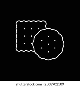 Ícone de linha de biscoitos isolado no fundo preto. Ilustração vetorial.