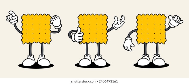 Biscuits set mascot of 70s groovy. Collection of cartoon,retro, groovy characters. Vector illustration.