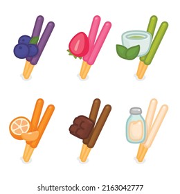 biscuits stick and fruit topping kawaii doodle flat vector illustration