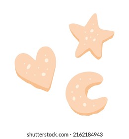 Biscuits vector hand drawn illustration. Cookies in different shapes - star, heart, moon.